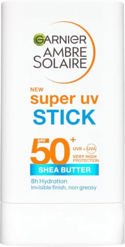 Garnier Ambre Solaire Face SPF 50+ Super UV Stick Invisible Coverage SPF50+ Protection 8-Hour Hydration Antioxidant Support Light-As-Air Feel Non-Sticky Vegan-Friendly Formula - 1 x 18gr
