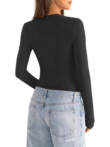 Womens Cotton Long Sleeve Shirts Crew Neck Slim Fit Basic Going Out Crop Outfits for Spring Fall 20254