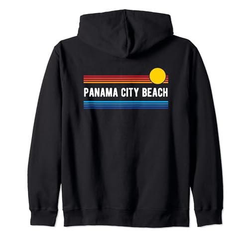 Diseño retro de estilo atardecer en Panama City Beach, Florida, EE. UU. Sudadera con Capucha