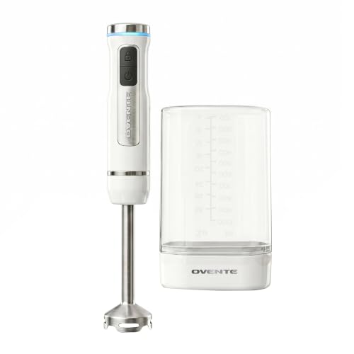 OVENTE Cordless Hand Blender, Rechargeable with 8 Mixing Speed White HR781W