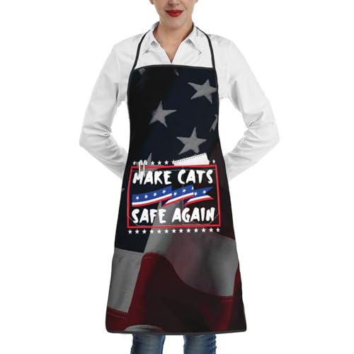nopicsn Make Cats Safe Again Apron for cooking with Pockets Women Men Kitchen Chef Funny Aprons