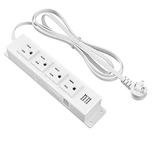 Wall Mount Power Strip, Power Strip with 2 USB Port and 4 AC Outlet, 6.56 FT Extension Cord Flat Plug Power Strip, Mountable Power Strip Outlet