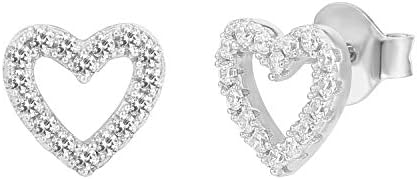 PAVOI 14K Gold Plated 925 Sterling Silver Earrings | Tiny Open Heart Stud Earrings | White Gold Stud Earrings for Women