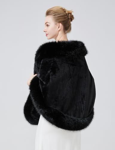 BEAUTELICATE Faux Fur Wrap Shawl Women’s Large Cape Stole Bridal Bridesmaids Shrug for Winter Wedding Evening Christmas Halloween Party Mother of The Bride