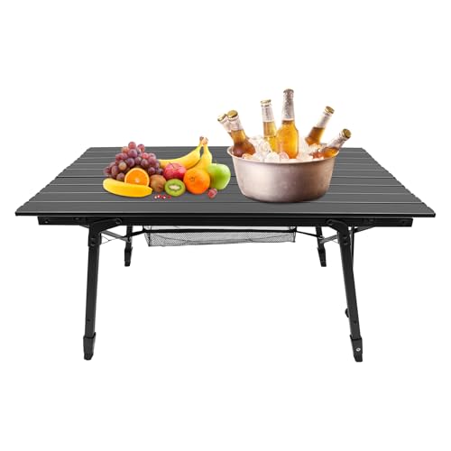 SuhoFutus Klapptisch mit Aluminiumgestell, 90 × 51 cm Campingtisch Klappbar, Klappbarer Tisch Höhenverstellung (45-65 cm), inkl. Tragetasche mit Trageband, bis 30 kg, Schwarz