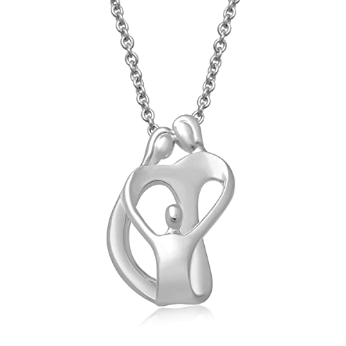 Jewelili Parent One Child Family Heart Pendant Necklace in Sterling Silver or Rose or Yellow Gold over Silver 18 Inches Cable Chain
