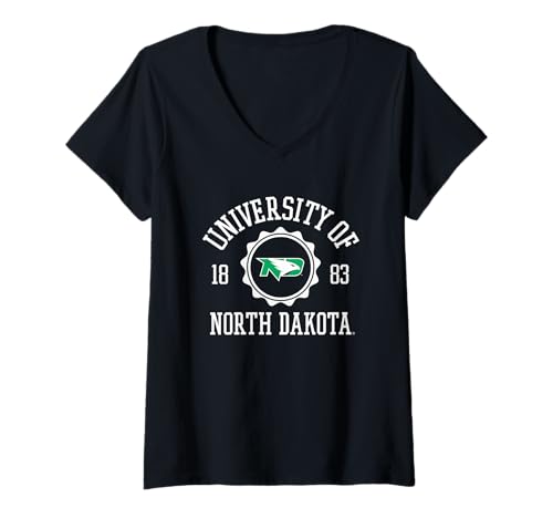 Womens North Dakota Fighting Hawks Stamp Officially Licensed V-Neck T-Shirt