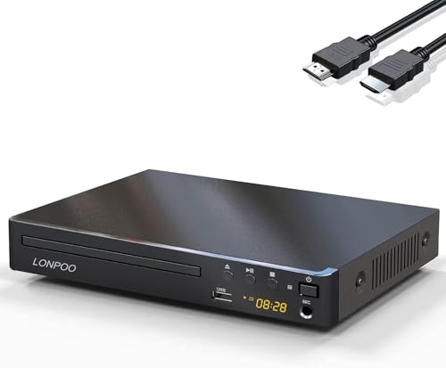Image of LONPOO DVD Player with HDMI for TV, Region Free DVD Player with Full HD Picture Quality,Microphone Port,USB Playback,HDMI & AV Cable Included,Not Support Bluray