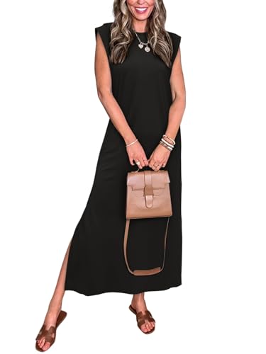 REORIA Women's Summer Vacation Long Maxi Dress Casual Sleeveless Sundresses Beach Tank Dresses with Pockets Black Onyx X-Large - image 1
