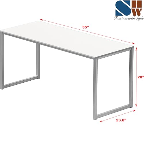 Image of SHW Mission 55-Inch Home Office Computer Desk, White