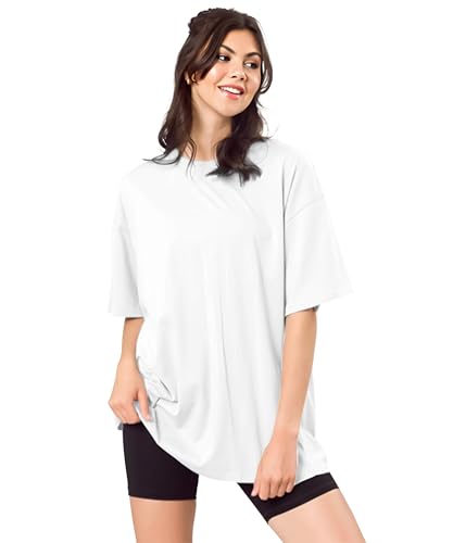 Image of SHODOX Women's Cotton Blend Oversized Drop Shoulder Solid T-Shirt(Pack of 1)