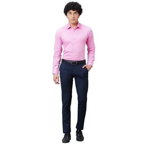 Image of Raymond Men Slim Fit Structure Pattern Pure Cotton Semi Cutaway Collar Full Sleeve Formal Shirt