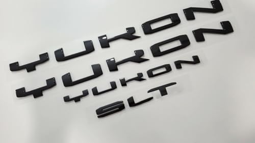 Image of 4Pcs Kit Yukon SLT Letters Emblem 3D Door Rear Nameplate Badge Decal Sticker Yukon XL Replacement for 2021-2023 Yukon SLT (Gloss Black)