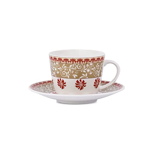 Image of Dandy Lines Royal Cup & Saucer, Udaipur, Luxury Tea Set for Elegant Gatherings, Ceramic, Pack of 6, Microwave & Dishwasher Safe, Great for Hosting & Gifting