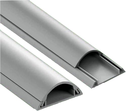 Reliable 1 Meter Floor PVC Trunking With Self Adhesive Red Sticker Wall Cord Cover Cable Concealer On-Wall Wire Cover Paintable Cable Management Floor Trunking - Pack of 2 10x35MM (Grey)