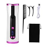 Cordless Auto Hair Curler, Portable Hair Curling, Recharger Automatic Curling Iron, Wireless USB Rechargeable Cordless Curling Iron with LCD Display