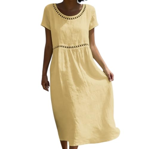 Robe d'été légère en coton lin respirant avec détails dentelle chic