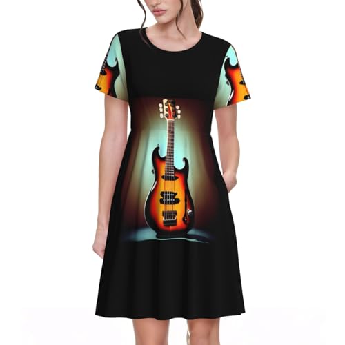Robe d'été guitare basse imprimée à manches courtes pour femme