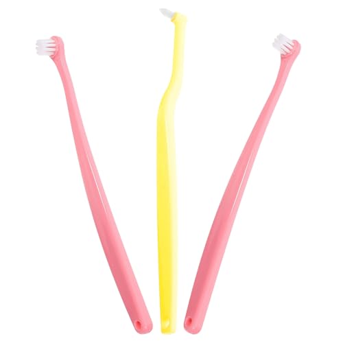 TOYANDONA Cepillo de Dientes Suave para Mascotas Pequeños 3 Unidades Cabezal Redondeado, Cerdas Finas y Mango Ergonómico, Adecuado para Perros, Gatos, Cachorros y Gatitos, Cuidado Dental