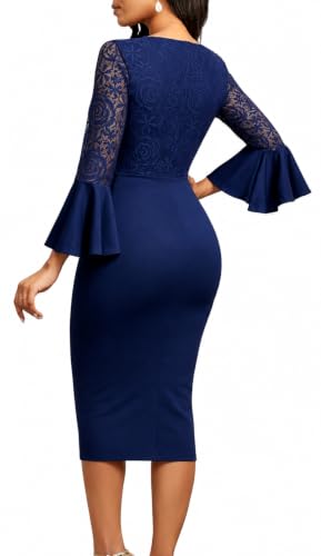 Image of Midi Lace Dress for Women Bodycon Dress Church Cocktail Party Clothes