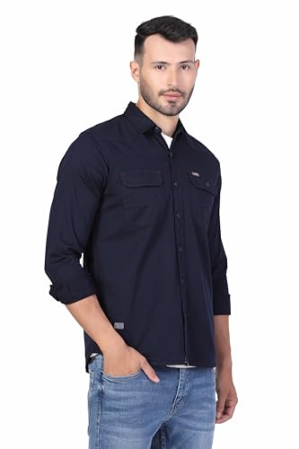 Image of Men's Cotton Twill Utility Shirt | Full Sleeve Button-Down Casual Shirt | Dual Chest Pockets | Comfortable Regular Fit | Everyday Wear