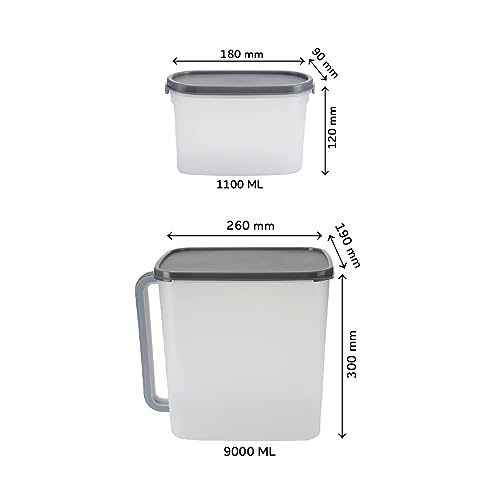 Image of KOLORR Modular Plastic Containers Set for Kitchen Storage Combo, Set of 5 (1100ml x 4 / 9000ml x 1) | Dry Food Organizer | Air Tight Grocery Jar /Container with Scoop | Food Grade | Transparent