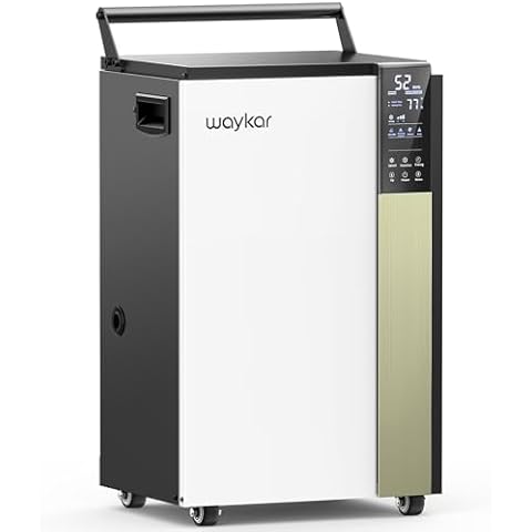 Waykar 190 Pints Large Commercial Dehumidifier with Water Tank and Drain Hose, for Spaces up to 8000 Sq. Ft., Auto Defrost, for Industrial, Basement, Whole House, Library - Intelligent Touch Control Cover