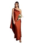 Coast One Shoulder Satin Maxi Bridesmaid Dress with Gold Trim, 8, Copper