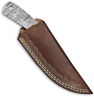 Custom Hand Forged Damascus Steel Blank Blade Diy Knife Making Kit Including Wooden Scale, Leather sheath, Pin, Damascus Blade Billet Knife Making Supply (BK-H)