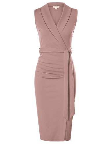 GRACE KARIN Abito Midi Estivo con Scollo a V Elegante per Donna, Vestito da Cerimonia per Lavoro, Cocktail, Colore Rosa Scuro, Taglia 50