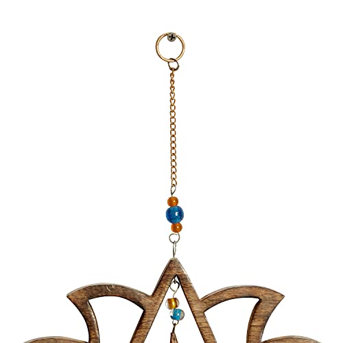 Deco 79 Mango Wood Floral Lotus Windchime With Glass Beads And Cone Bells, 15" X 1" X 30", Gold #TOP5