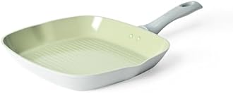 Salter Earth 28cm Grill Pan – Healthy Ceramic Non-Stick Coating Griddle, PFAS-Free Induction Cookware, Aluminium Steak Cooking Pan, Easy Clean, PFOA/PTFE-Free, Stay Cool Handle, Green/Grey