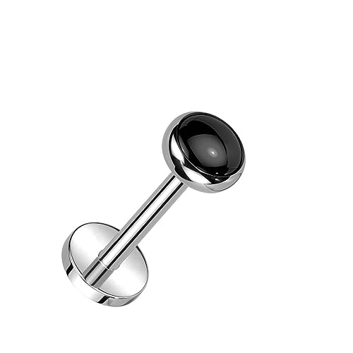 Paula & Fritz® Push-In Labret Piercing Synthetischer Stein Schwarz Titan-IUM Grade 23 Kugel Mehrfarbig 1-mm Stab-Dicke Sockel Madonna Medusa Monroe
