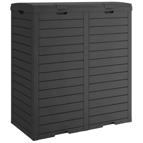 LHBGO 62 Gallon Trash Garbage Can, Kitchen Trash Can with Double Box, Waterproof Garbage Can with Tiered Lid and Drip Tray, Resin Outside Trash Bin for Patio, Backyard, Deck, Black Cover