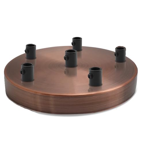 LEDSone Industrial 6 Out Rosone Plafoniera Soffitto Kit Luce Baldacchino 120mm per Lampada a Sospensione Plafoniera Lampada da Parete Lampadario, Rame 6 Fori con Staffa Piastra Soffitto.