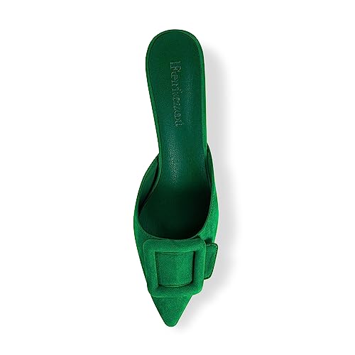 Image of Fericzot Mule Slippers for Women,Slingback Buckle Pumps Pointed Toe Kitten Heels Shoes Slides Backless Dress Sandals