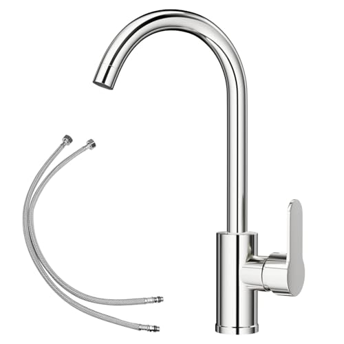 Wrythena 3/8 de Pulgada Grifo Cocina, Torneira Cozinha para Agua Caliente y Fría, Grifo Fregadero con Manguera, Mezclador de Fregadero, Grifo de Monomando Giratorio a 360° para Lavar Verduras y Frutas