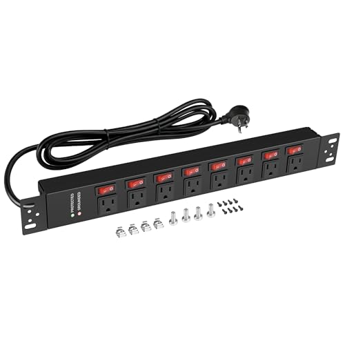 Jgstkcity Rack Mount PDU Power Strips,8 Outlet Surge Protector,Individual Switches,1.5U Rackmount Server Racks,14AWG Heavy Duty Extension Cord,2700J,15A 125V 1875W (Standard Power Cord, 6 FT Cable)