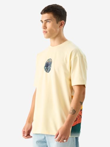 Image of The Souled Store Top Gun: Men and Boys Short Sleeves Round Neck Casual Streetwear Drop Shoulder Cotton Oversized T-Shirt White