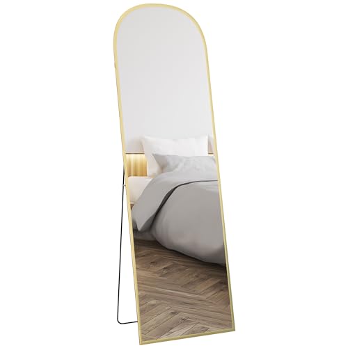 HOMCOM Espejo de Cuerpo Entero Espejo de Pie 50x170 cm Independiente o Pared con Marco de Aleación de Aluminio y Soporte para Sala Dormitorio Baño Dorado