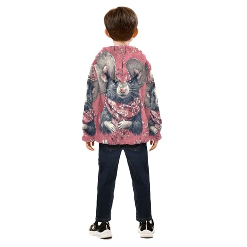 Ferret Wearing Floral Hat Scarf Toddler Fleece Jacket Girl Boys Hooded Fleece Jacket Coat Warm Outwear Zip-up 3-10T4