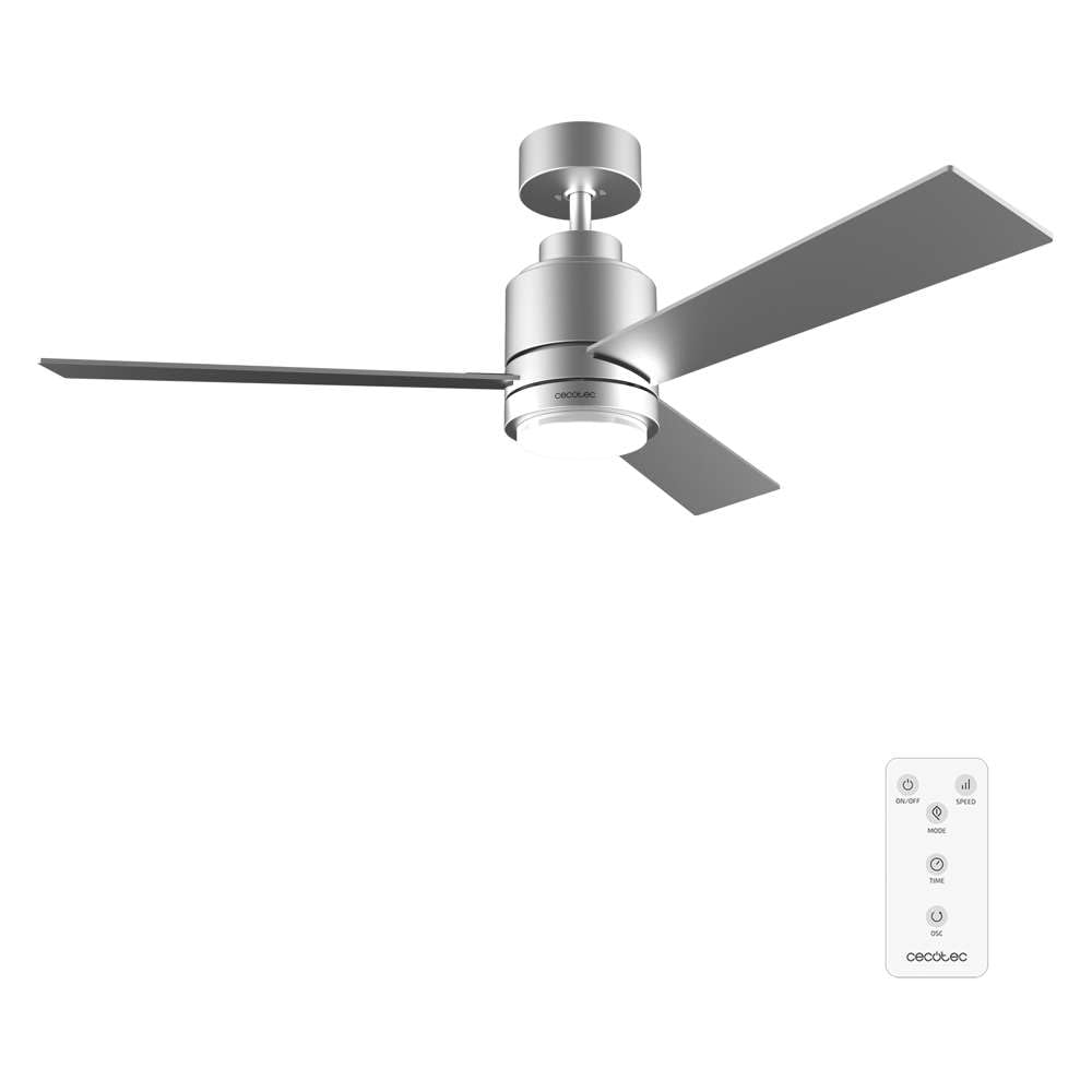 Cecotec Ventilador de Techo con Luz EnergySilence Aero 4850 Style Steel. 30 W, Diámetro 48" con 3 Aspas, Mando a Distancia, Motor DC, 6 Velocidades, Modo Winter-Summer y Natural Breeze