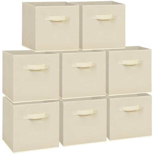STORAGEIDEAS 11 Inch Fabric Storage Cubes, Sturdy Foldable Storage Bins, Heavy Duty Cube Organizer for Clothes, Blankets, Shelves, Closets, Bedroom, Living Room, Beige, 8 Pack