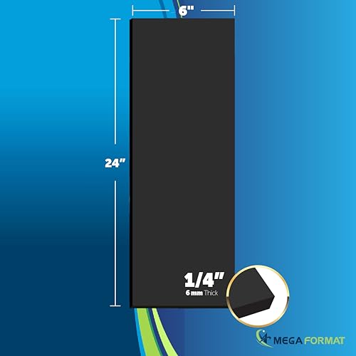 Image of Mega Format Expanded PVC Plastic Sheets - 6 inch X 24 inch Black Rigid Sheet for Crafts, Signage, & Displays - Sintra, Celtec PVC Board - Waterproof for Outdoors Use - 1 /4 inch 6mm Thick - 1-Pack-Black