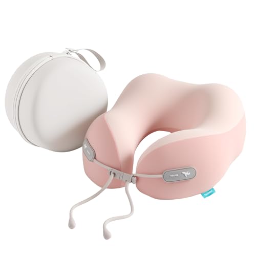 Image of Travel Pillow with Cool Material,Neck Pillow for Traveling 100% Pure Memory Foam,Travel Neck Pillow with Hard Case, Airplane Pillow for Traveling,Travel Essentials (Pink)