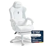 Dowinx Gaming Chair Ergonomic with Adjustable Massage Lumbar Cushion, Soft Microfiber Velvet Office Chair, Thick Padded Seat, Retractable Footrest, Adjustable Armrests, 155° Reclining Backrest, White