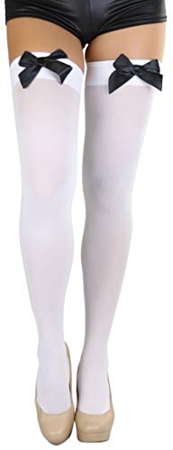 Image of ToBeInStyle Women's Opaque Long Thigh High Stockings w /Decorative Front Satin Bow