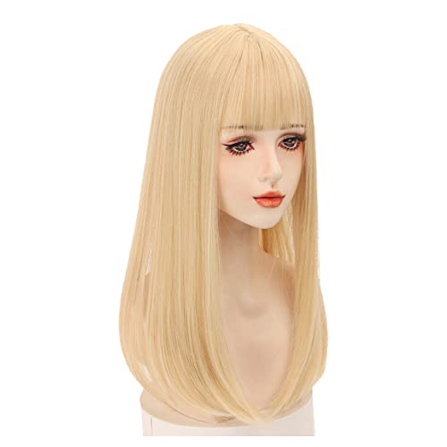 50cm Straight Head Forehead Topper With Thick Bangs Snythetic Middle Part Clip in Hair Topper for Women Cover Thin Hair (Blonde) - Image 3