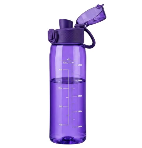 Image of GOPPUS 20oz Kids Water Bottle with Time Marker & Handle, Tritan BPA-Free, Reusable Leakproof Anti-Dust Everyday, Clear Kids Water Bottles For School,Car Travel, Gifts Boys Girls(Dark Purple)
