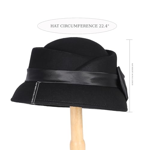 Sombrero vintage de lana para mujer con lazo de raso miniatura 3